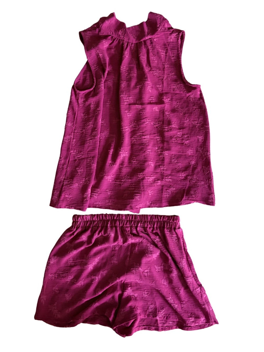 NWT Easel Boutique Pink Floral Textured Two Piece short and top set, tie bow, L